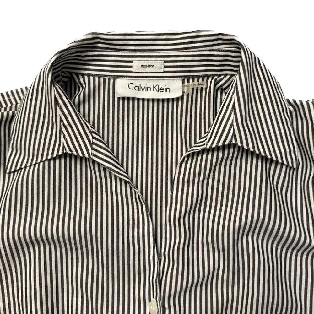 Calvin Klein Women’s Striped Non-Iron Button-Down Dress Shirt Size 4 - Picture 5 of 6